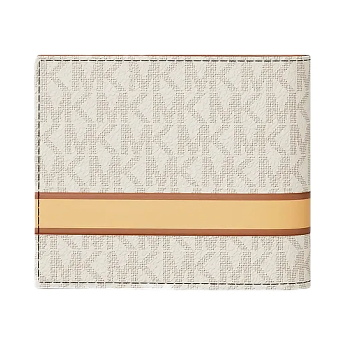 Michael Kors Cooper Striped Signature Logo Billfold Wallet With Passcase Vanilla Combo