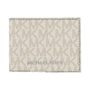 Michael Kors Cooper Striped Signature Logo Billfold Wallet With Passcase Vanilla Combo