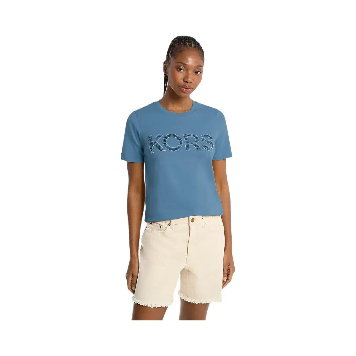 Michael Kors Sequined Logo Cotton T-Shirt DK CHAMBRAY