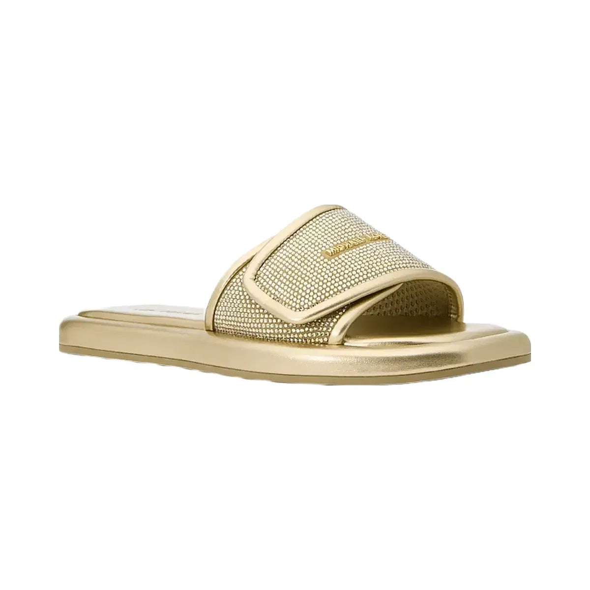 Michael Kors Suki Embellished Metallic Slide Sandal Pale Gold