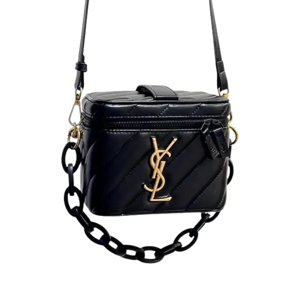 YSL Rectangular Quilted Cosmetic Bag - Gold Logo