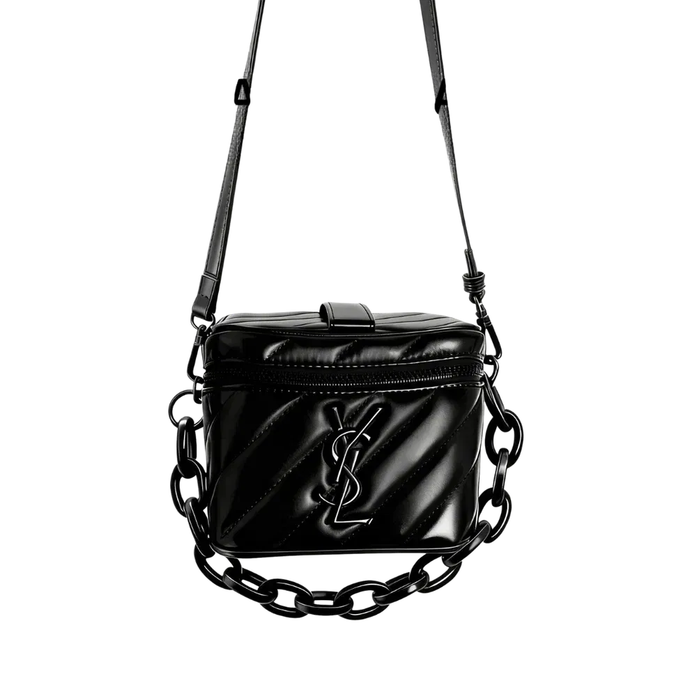 YSL Rectangular Quilted Cosmetic Bag - Black Logo