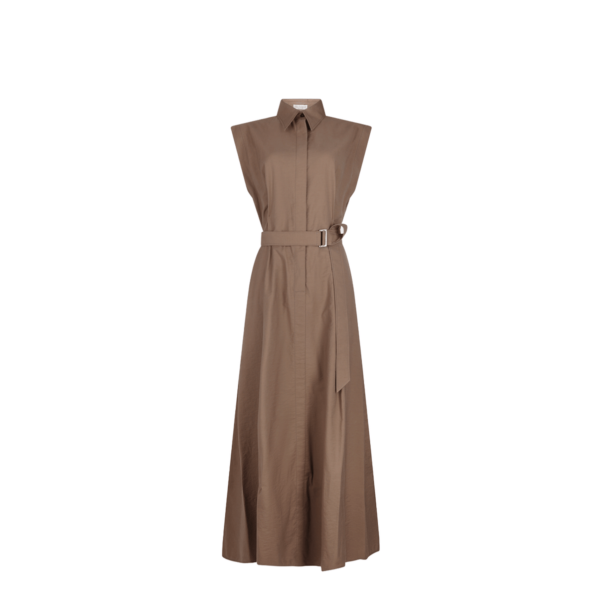 Brunello Cucinelli Long Sleeveless Cotton Dress with Belt at the Waist