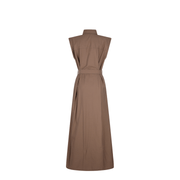 Brunello Cucinelli Long Sleeveless Cotton Dress with Belt at the Waist