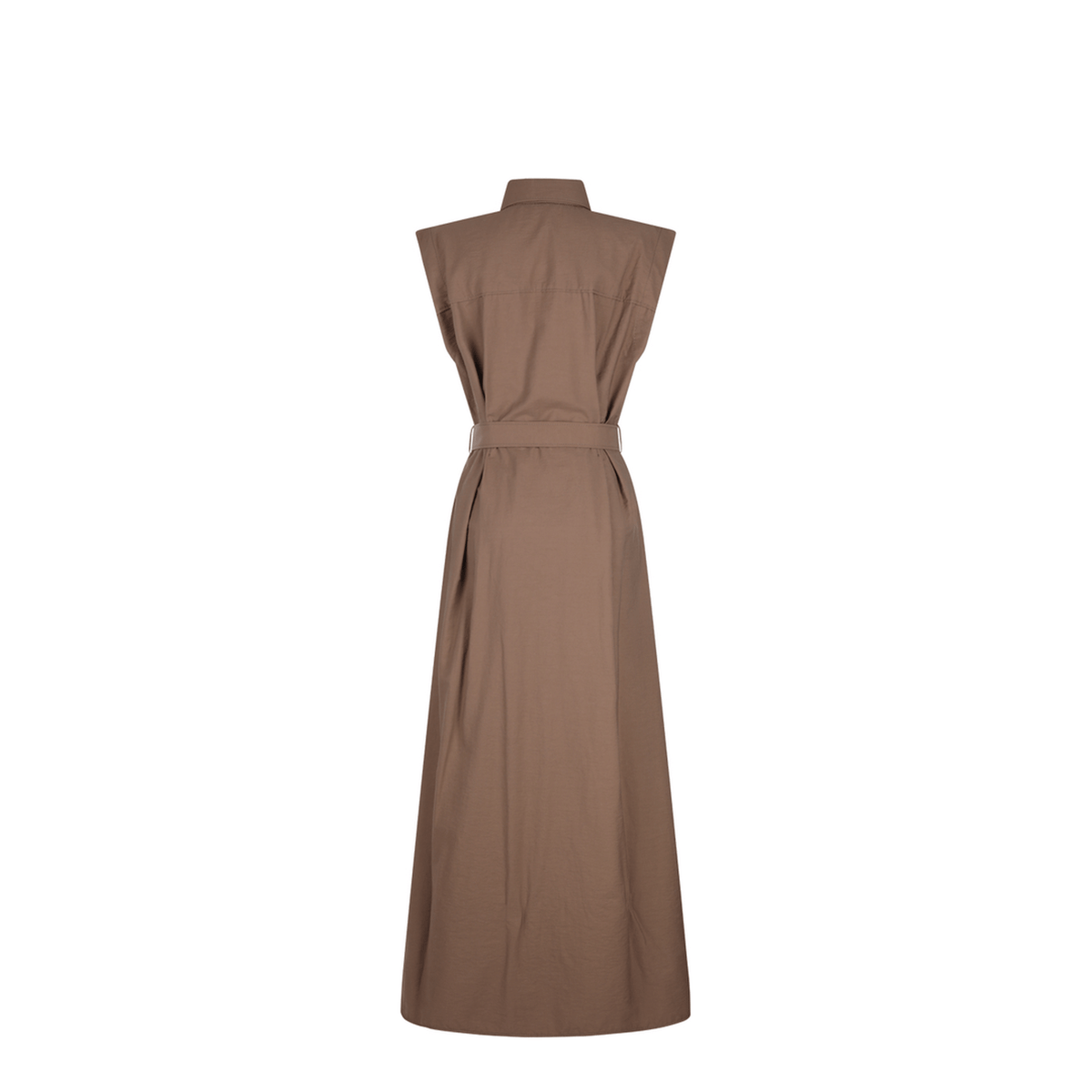 Brunello Cucinelli Long Sleeveless Cotton Dress with Belt at the Waist
