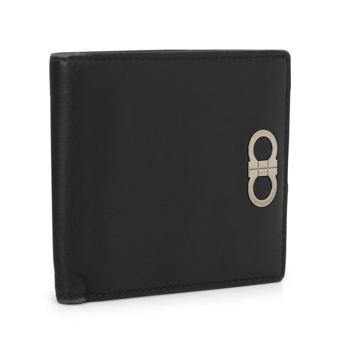 Salvatore Ferragamo Solid Black Gancini Bi - Fold Wallet Small