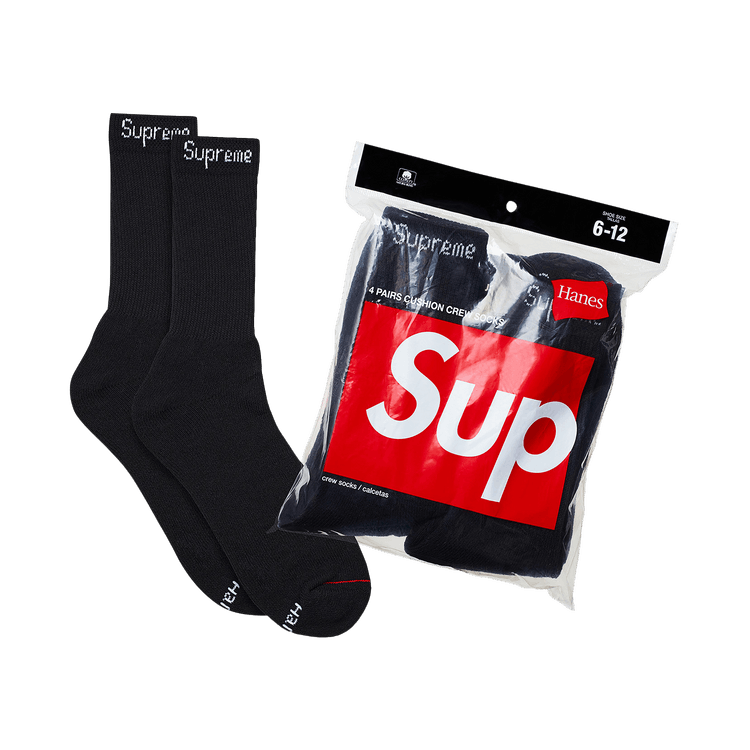 Supreme x Hanes Crew Socks (4 Pack) Black