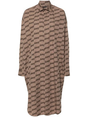 monogram-print long-sleeve shirtdress