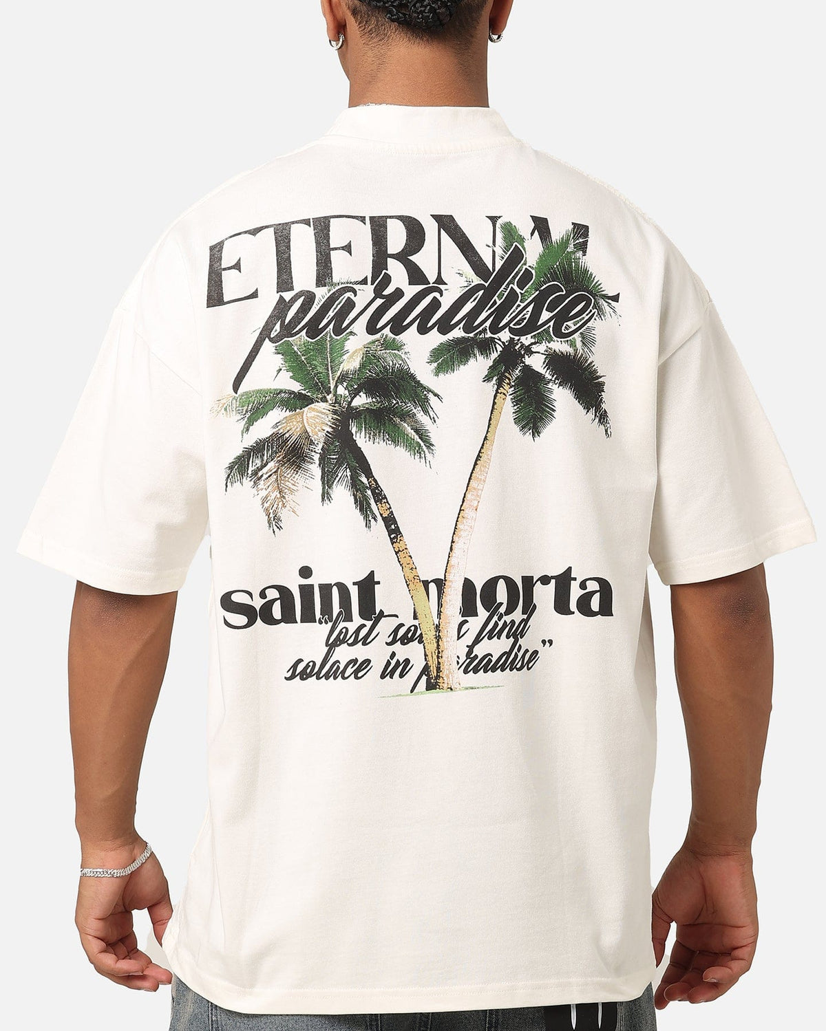 Saint Morta Paradise Mock Neck T - Shirt Off White