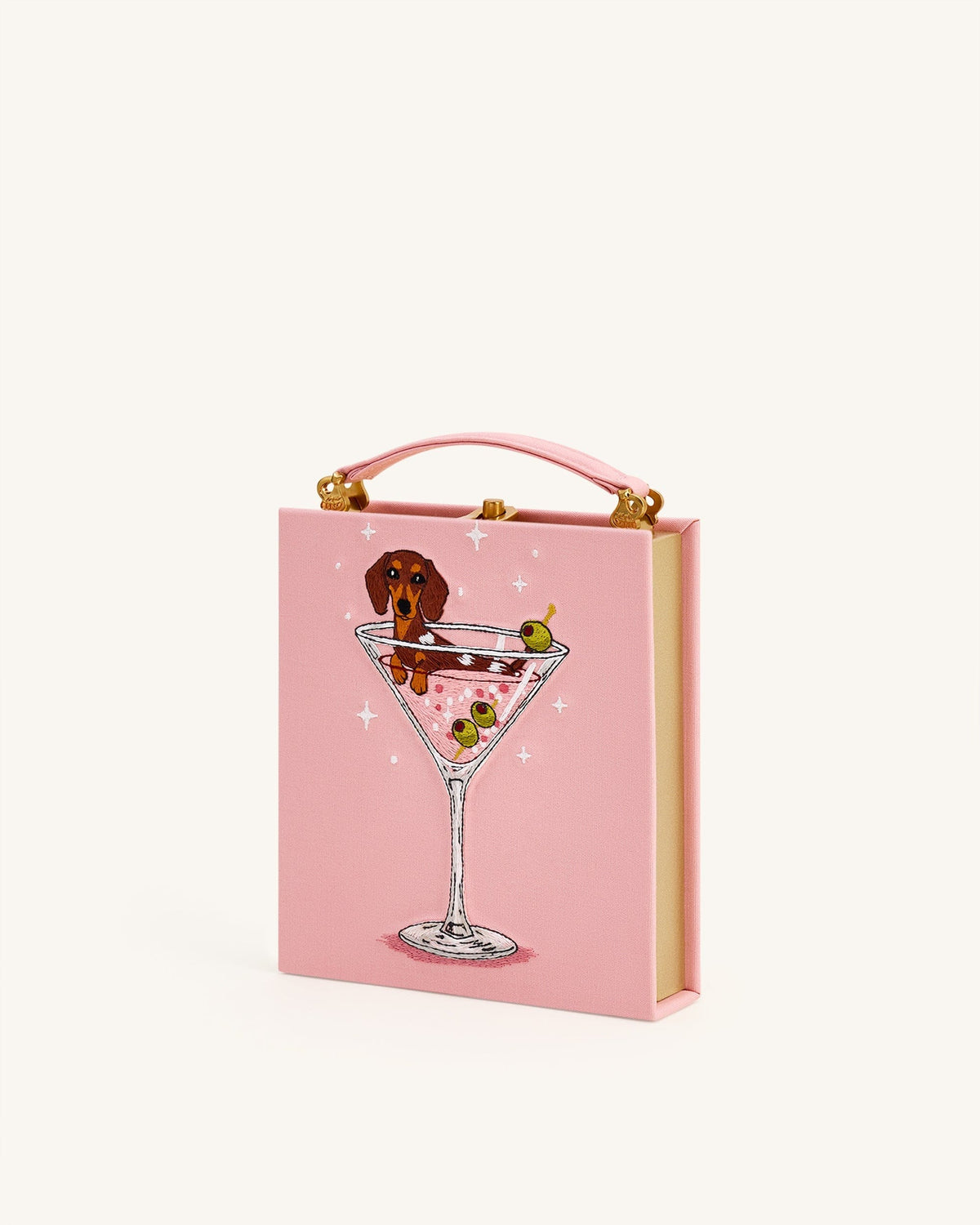 Jw Pei Taya Wine Glass Puppy Pattern Book Shape Clutch Bag Pink