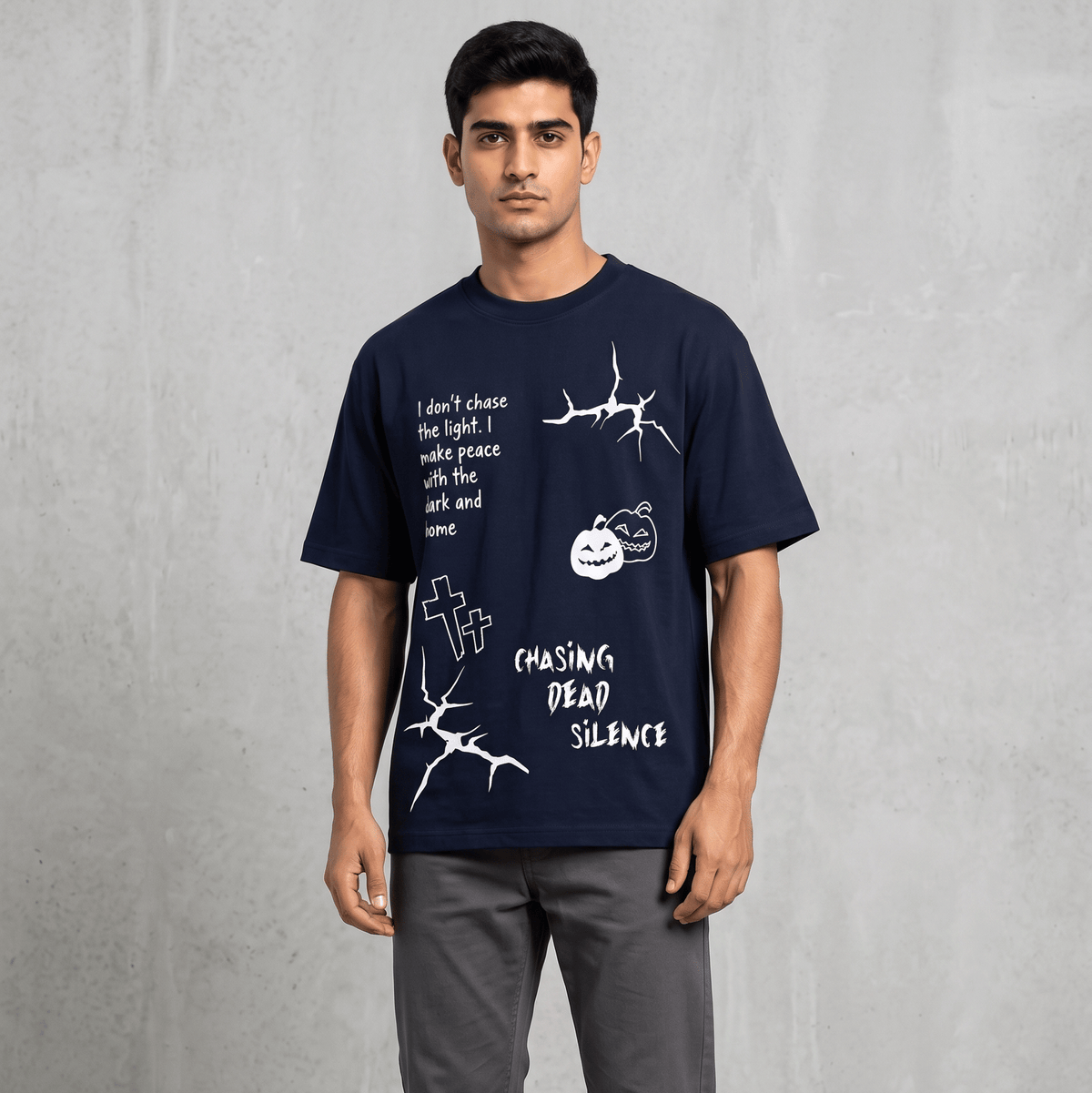 MIDNIGHT SPOOKY NAVY MEN’S OVERSIZED T-SHIRT