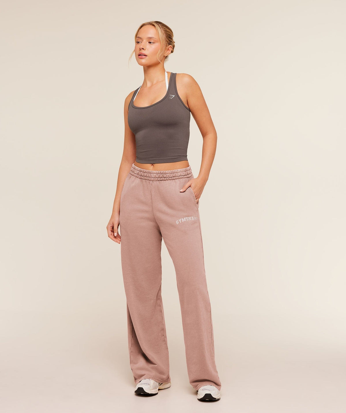 Women's Gymshark Chainstitch Graphic Wide Leg Joggers Pebble Grey