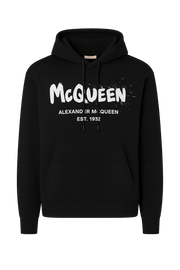 Alexander McQueen Black Hoodie with Watercolor Graffiti print
