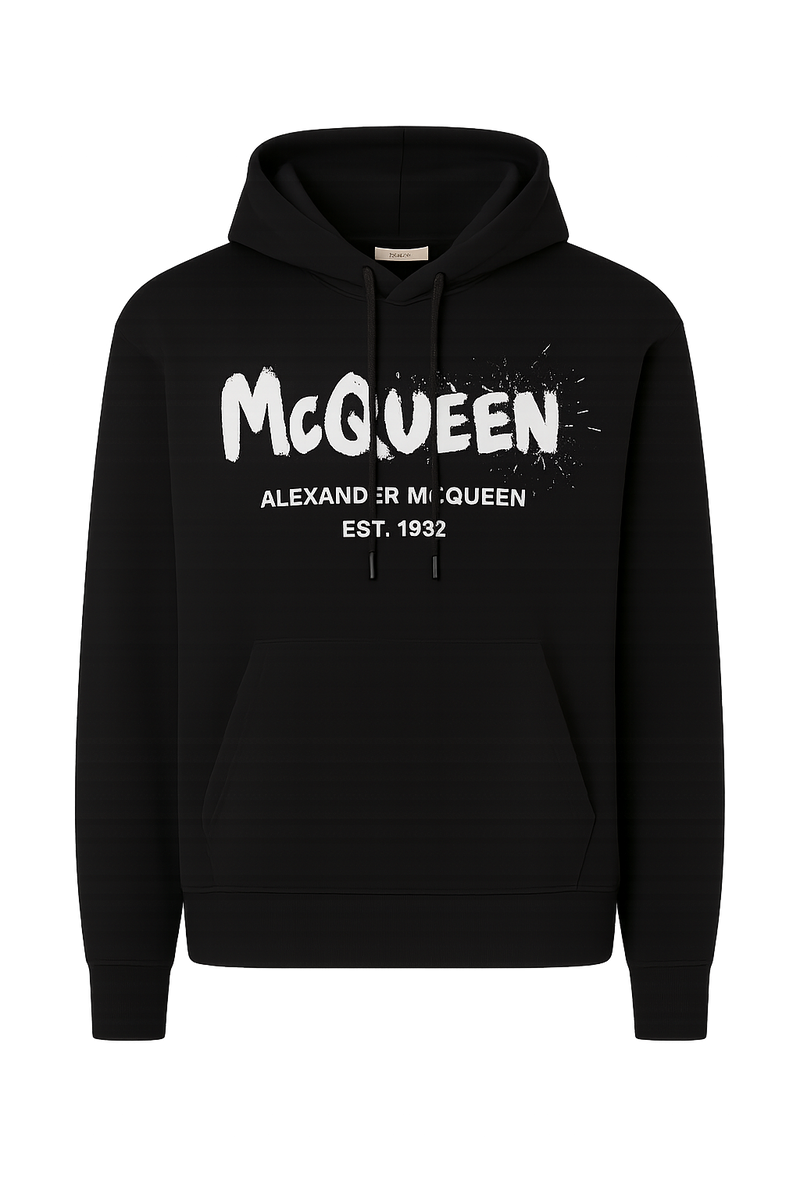 Alexander McQueen Black Hoodie with Watercolor Graffiti print