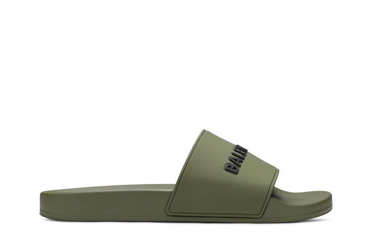 Balenciaga Pool Slides Khaki Black 3D Logo
