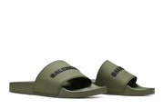 Balenciaga Pool Slides Khaki Black 3D Logo