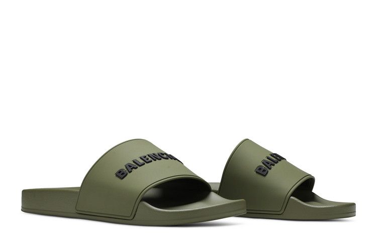 Balenciaga Pool Slides Khaki Black 3D Logo