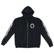 Chrome Hearts Horseshoe Floral Cross-Sleeve Zip Up Hoodie Black/White