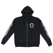 Chrome Hearts Horseshoe Floral Cross-Sleeve Zip Up Hoodie Black/White