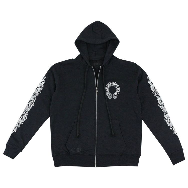 Chrome Hearts Horseshoe Floral Cross-Sleeve Zip Up Hoodie Black/White