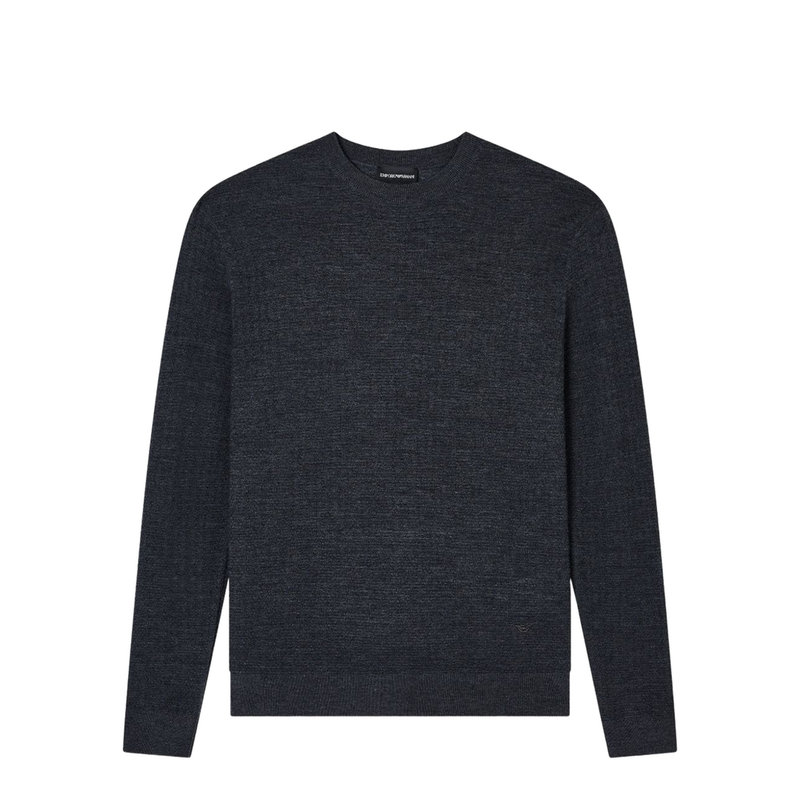 Dark Grey Textured Knit Round Neck Long Sleeve Top