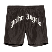 Palm Angels Curved Logo Swim Shorts Black/White