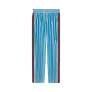 Gucci Shiny Jersey Jogging Pant With Web Azure