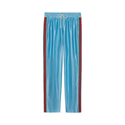 Gucci Shiny Jersey Jogging Pant With Web Azure
