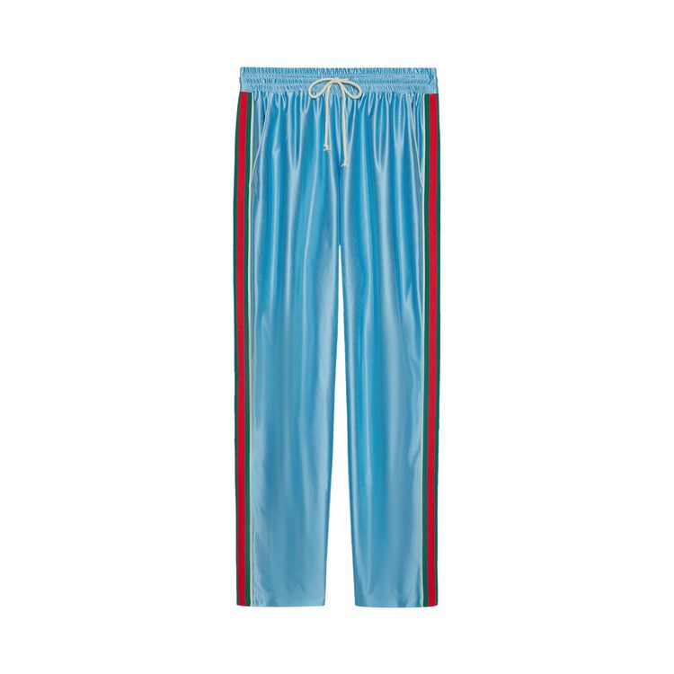 Gucci Shiny Jersey Jogging Pant With Web Azure
