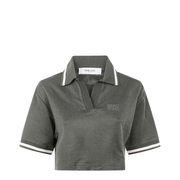 Green Shorts Sleeves Polo Collar Cropped Top