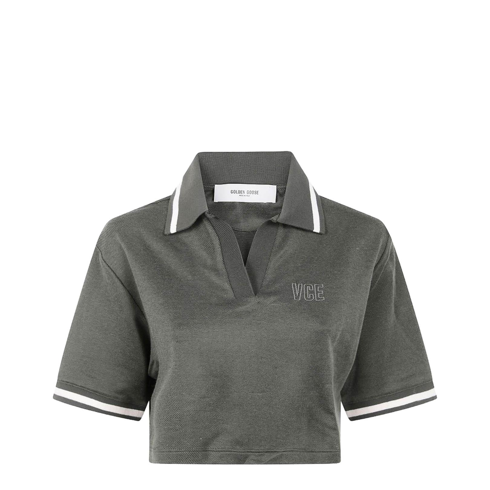 Green Shorts Sleeves Polo Collar Cropped Top