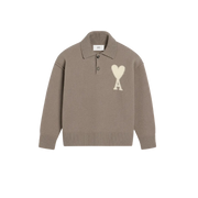 AMI Paris  TAUPE WOOL AMI DE COEUR POLO