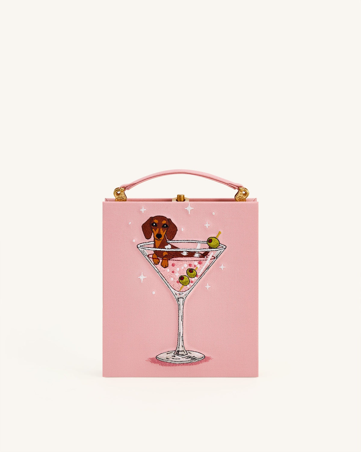 Jw Pei Taya Wine Glass Puppy Pattern Book Shape Clutch Bag Pink