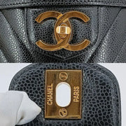 JR289 - CHANEL Vintage Black Caviar Leather Chevron Cosmetic Bag