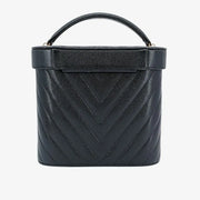 JR289 - CHANEL Vintage Black Caviar Leather Chevron Cosmetic Bag
