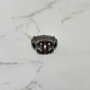 JX404 - CHANEL CC Logo Black / Purple Studs Silver Ring