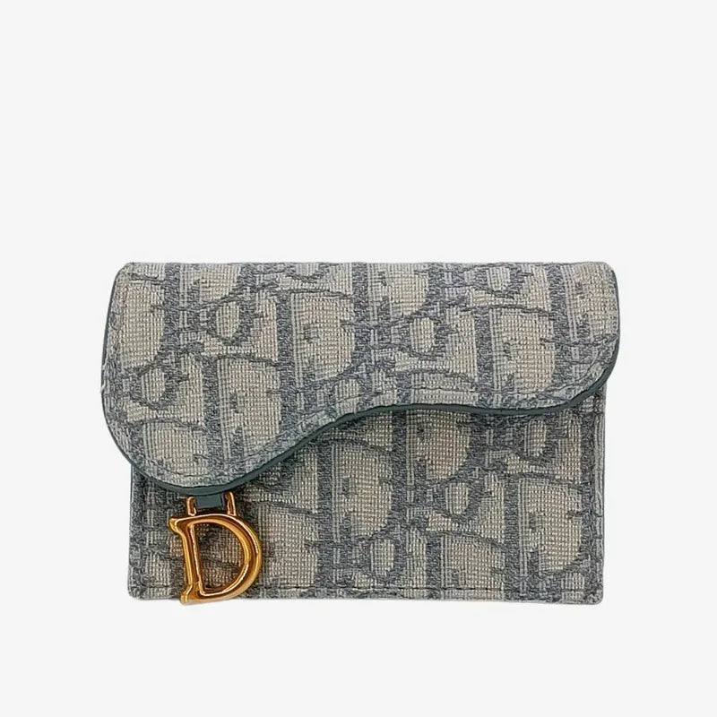 JT431 - CHRISTIAN DIOR Gray Oblique Jacquard Saddle Flap Card Holder