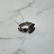 JX404 - CHANEL CC Logo Black / Purple Studs Silver Ring