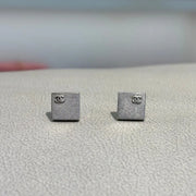 JX592 - CHANEL Sliver Square CC Logo Earrings