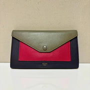 JA883 - CELINE Vintage Black / Burgundy / Gray Caviar Leather Long Flap Wallet