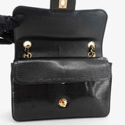 JQ960 - CHANEL Vintage Black Lizard Skin 23cm Classic Flap Bag