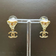 RE271 - CHANEL Pale Goid Triangle Crystal Drop CC Earrings