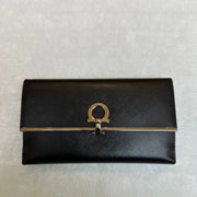 JC203 - SALVATORE FERRAGAMO Calfskin Black Long Wallet