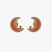 JT210 - CHANEL Vintage Crescent Moon Crystal Gold Plated Clip-On Earrings