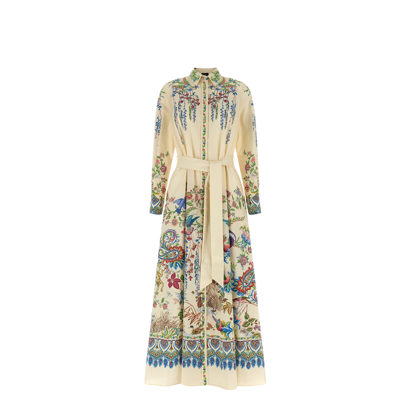 Flora and Fauna Print Long Dress - Multicolor
