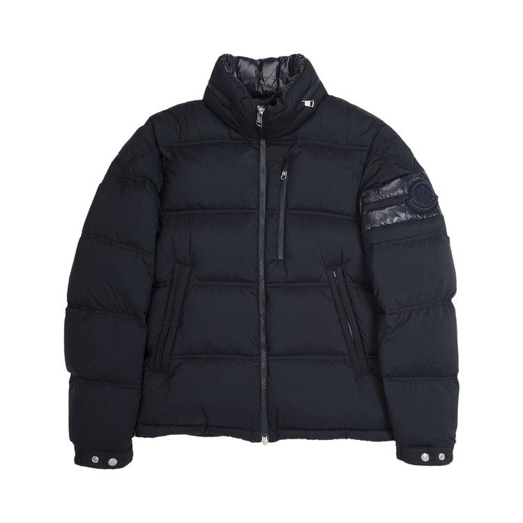 Moncler Delaume Full Zip Puffer Jacket With Stripe On Arm Navy/White