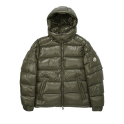 Moncler Maya Hooded Puffer Shiny Jacket Dark Green