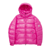 Moncler Maya Hooded Puffer Shiny Jacket Pink