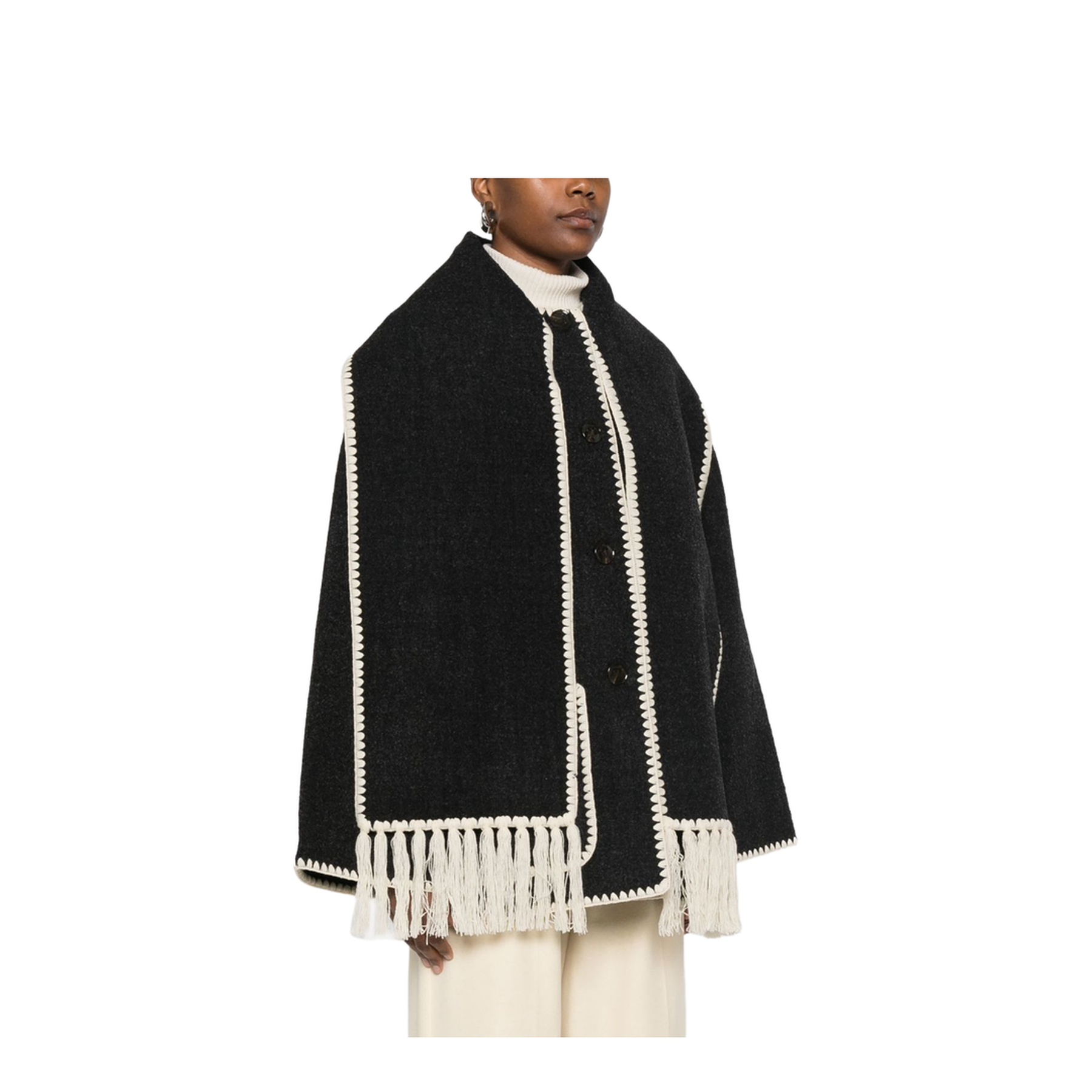 Embroidered Scarf Jacket - Dark Grey