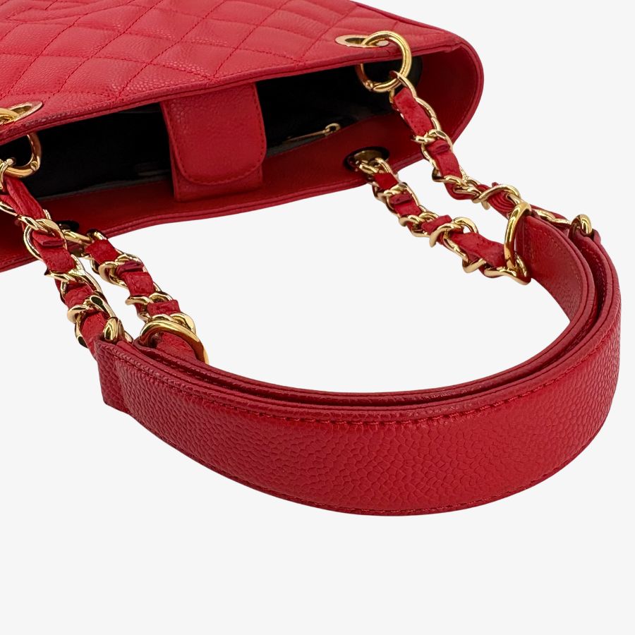 JAH232 - CHANEL Vintage Red Caviar Leather Embossed Logo PST Tote Bag